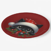 Schattige Peeking Christmas Black Cat Papieren Bordje (Gekanteld)