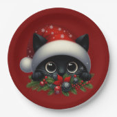Schattige Peeking Christmas Black Cat Papieren Bordje (Voorkant)