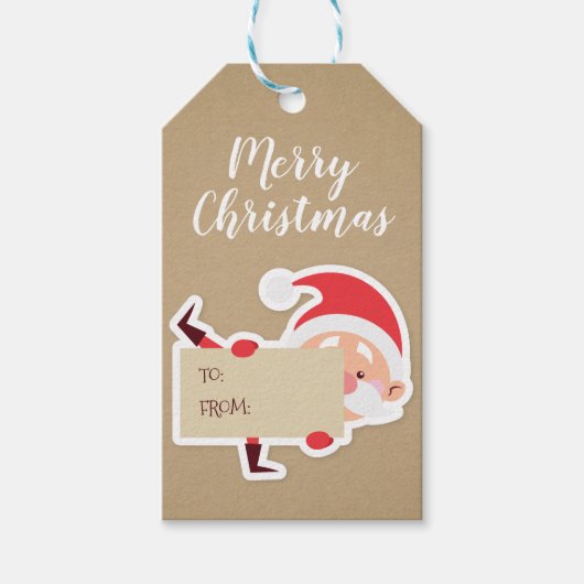 Schattige Peeking Santa Christmas Gift Label Cadeaulabel (Voorkant)