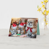Schattige Pekingese Kerst Koekje Kaart (Gele Bloem)