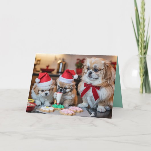 Schattige Pekingese Kerst Koekje Kaart (Voorkant)
