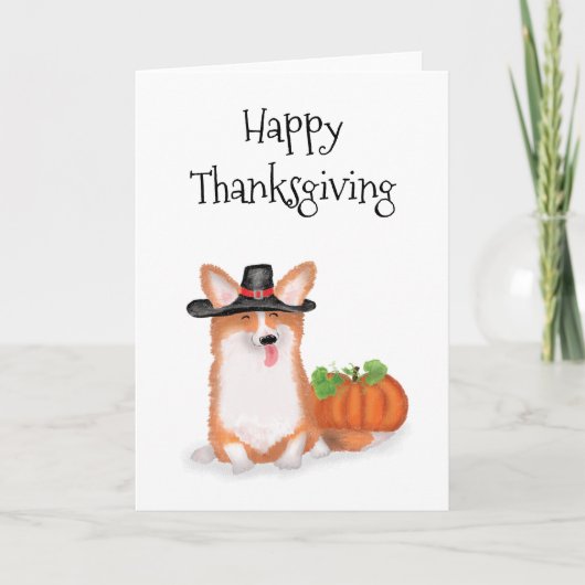 Schattige pelgrim corgi met pompoen Thanksgiving k Kaart (Voorkant)