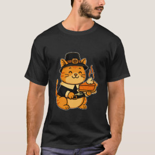 Schattige pelgrim kat pompoentaart herfst koele th t-shirt
