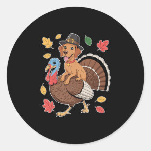 Schattige pelgrim Vizsla-hond rijdt kalkoen Vrouwe Ronde Sticker