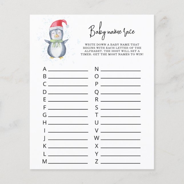 Schattige Penguin - Baby naam race spel (Voorkant)