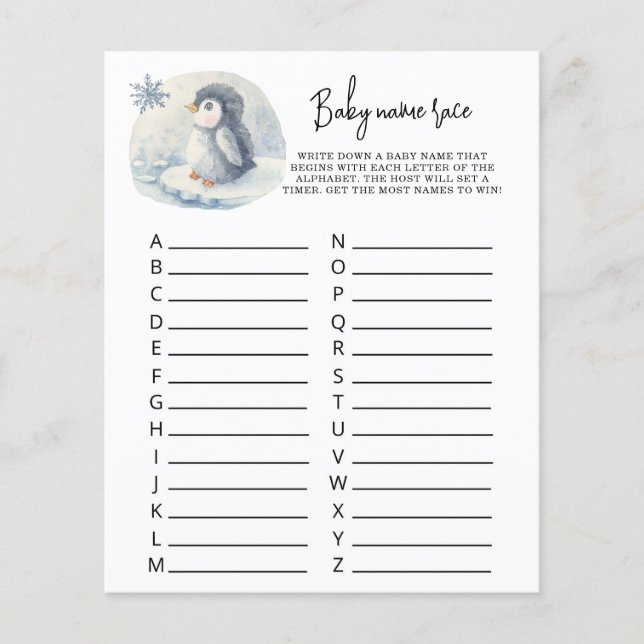 Schattige Penguin - Baby naam race spel (Voorkant)
