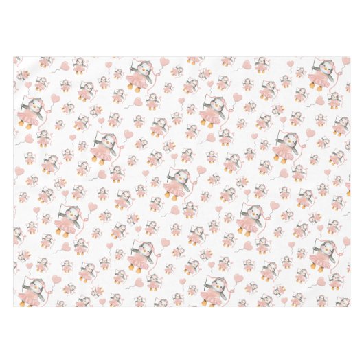 Schattige Penguin Ballerina Roze Tafelkleed (Voorkant (Horizontaal))