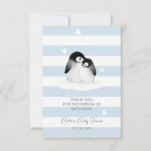 Schattige Penguin Blauw Grijs Baby shower Bedankkaart (Voorkant)