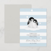 Schattige Penguin Blauw Grijs Baby shower Bedankkaart (Voorkant / Achterkant)