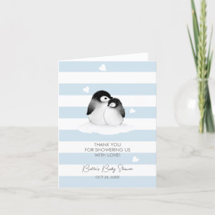 Schattige Penguin Blauw Grijs Baby shower Bedankkaart