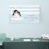 Schattige Penguin Blauw Grijs Baby shower Spandoek (Beurs)