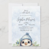 Schattige Penguin Blue Boy Winter Baby shower Kaart (Voorkant)