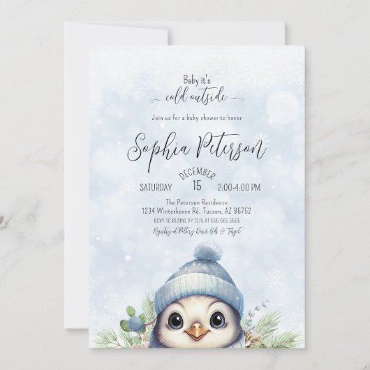 Schattige Penguin Blue Boy Winter Baby shower Kaart (Voorkant)