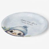Schattige Penguin Blue Boy Winter Baby shower Papieren Bordje (Gekanteld)