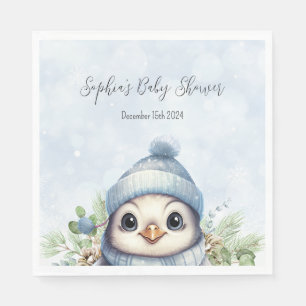 Schattige Penguin Blue Boy Winter Baby shower serv Servet