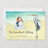 Schattige Penguin Blue Heron Beach Snowbird Adres Aankondiging (Voorkant)