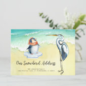 Schattige Penguin Blue Heron Beach Snowbird Adres Aankondiging (Staand voorkant)