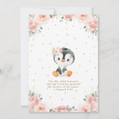 Schattige Penguin Blush Floral Girl Christening Kaart (Achterkant)