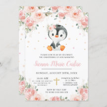 Schattige Penguin Blush Floral Girl Christening