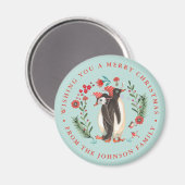 Schattige Penguin Christmas Holiday Name blauw Magneet (Voorkant / Achterkant)