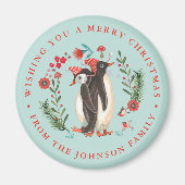 Schattige Penguin Christmas Holiday Name blauw Magneet (Voorkant)