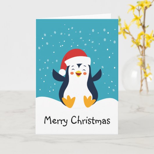 Schattige Penguin Christmas Wenskaart Kaart (Gele Bloem)