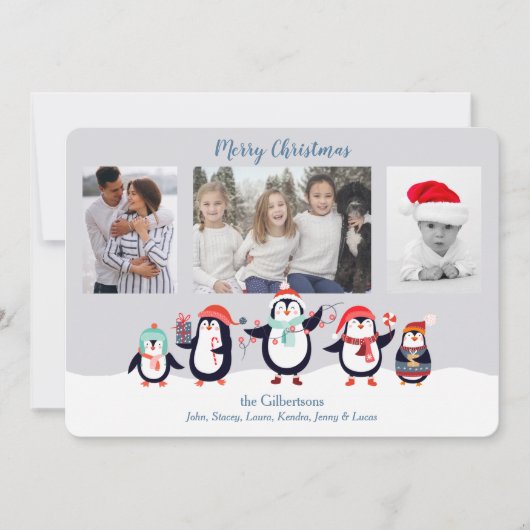 Schattige Penguin Familie Fotosjabloon Kerstmis Feestdagenkaart (Voorkant)