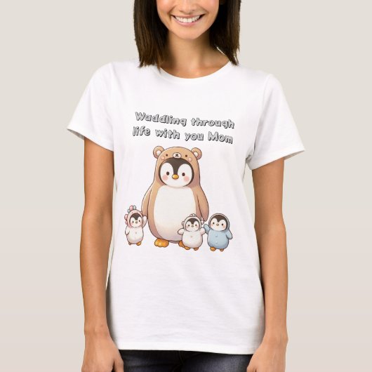 Schattige Penguin Familie T-shirt voor Moeders (Voorkant)