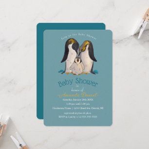 Schattige Penguin Family Baby shower Invitation Kaart