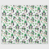 Schattige Penguin Green Pet Shamrock St. Patrick's Cadeaupapier (Vlak)