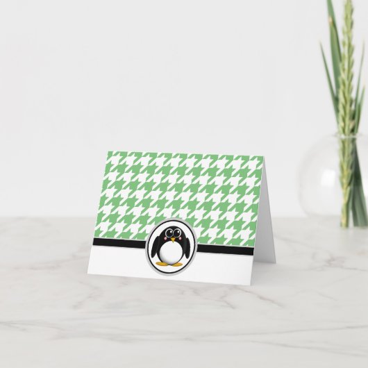 Schattige Penguin Green & White Houndstooth Kaarte Bedankkaart (Voorkant)