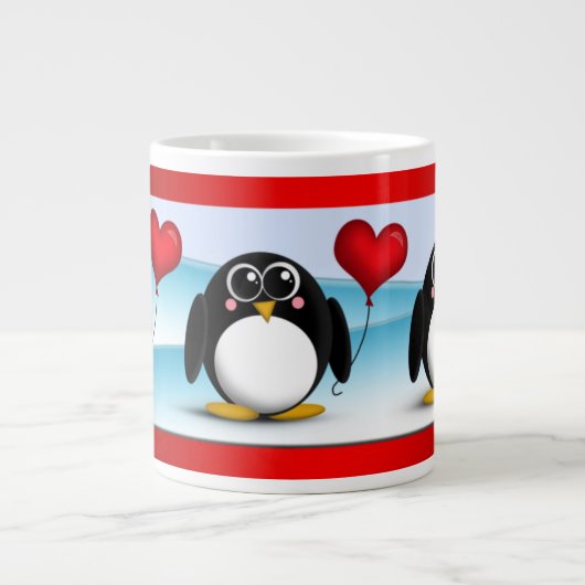 Schattige Penguin Heart-ballon - 20oz Jumbo-Mok Grote Koffiekop (Voorkant)