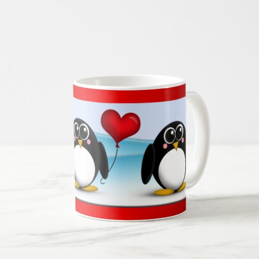 Schattige Penguin Heart Ballon Valentijnsdag Mok (Voorkant rechts)