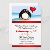 Schattige Penguin Heart Valentijnsdag Uitnodiginge Kaart (Voorkant / Achterkant)