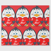 Schattige Penguin Holding Be Mine Heart Cadeaupapier (Vlak)