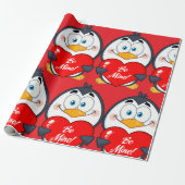 Schattige Penguin Holding Be Mine Heart Cadeaupapier (Uitgerold)