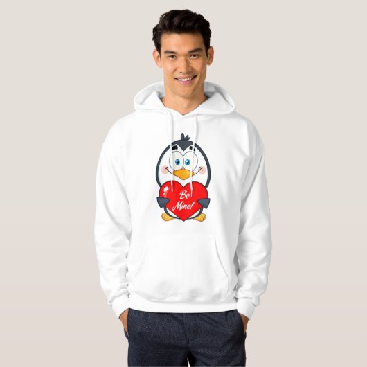 Schattige Penguin Holding Be Mine Heart Hoodie (Voorkant volledig)