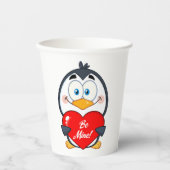 Schattige Penguin Holding Be Mine Heart Papieren Bekers (Voorkant)