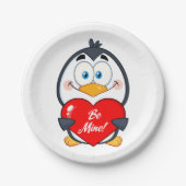 Schattige Penguin Holding Be Mine Heart Papieren Bordje (Voorkant)