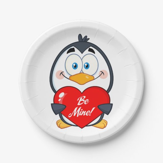 Schattige Penguin Holding Be Mine Heart Papieren Bordje (Voorkant)