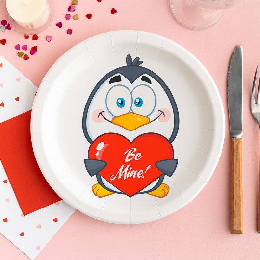 Schattige Penguin Holding Be Mine Heart Papieren Bordje