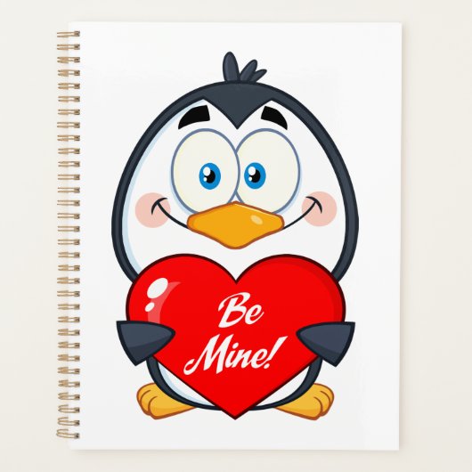 Schattige Penguin Holding Be Mine Heart Planner (Voorkant)
