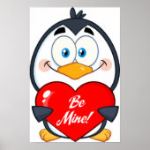 Schattige Penguin Holding Be Mine Heart Poster (Voorkant)