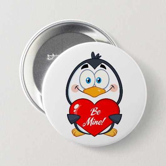 Schattige Penguin Holding Be Mine Heart Ronde Button 7,6 Cm (Voorkant /achterkant)