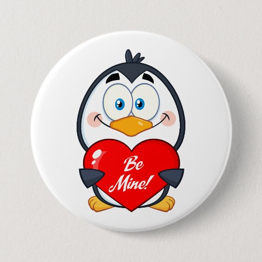Schattige Penguin Holding Be Mine Heart Ronde Button 7,6 Cm (Voorkant)