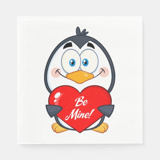 Schattige Penguin Holding Be Mine Heart Servet (Voorkant)