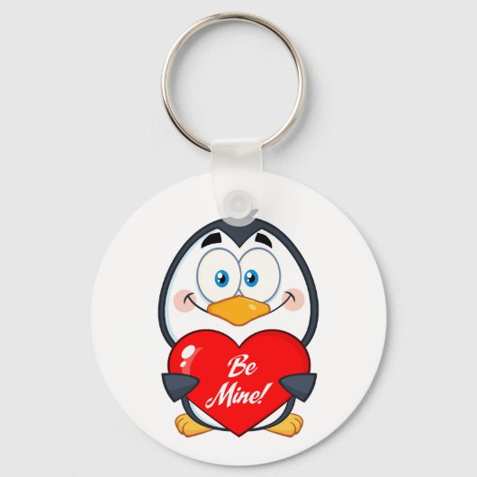 Schattige Penguin Holding Be Mine Heart Sleutelhanger (Voorkant)