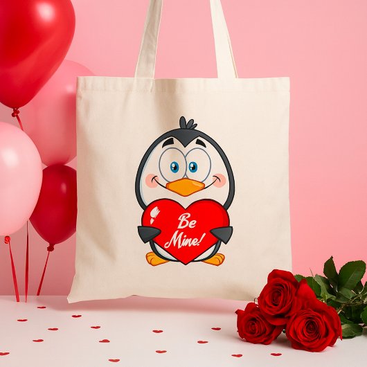 Schattige Penguin Holding Be Mine Heart Tote Bag