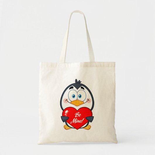 Schattige Penguin Holding Be Mine Heart Tote Bag (Voorkant)