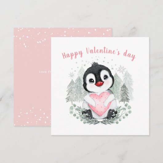 Schattige Penguin Meisje 1e Valentijnsdag Vierkant Kaart (Voorkant / Achterkant)
